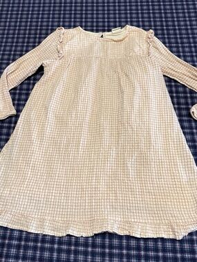 Minymo Girls' Cream Long-Sleeve Checked Casual Dress